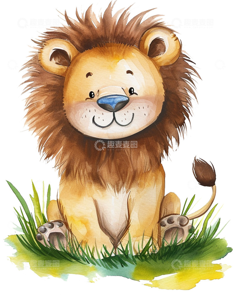 高清大图下载【趣麦麦图】水彩画风格的小狮子