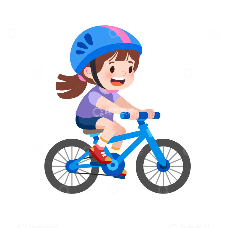 源文件下载【趣麦麦图】扁平风骑自行车的小女孩儿童户外单车运动