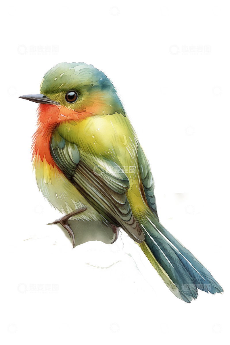高清大图下载【趣麦麦图】彩铅加水彩风格的小鸟