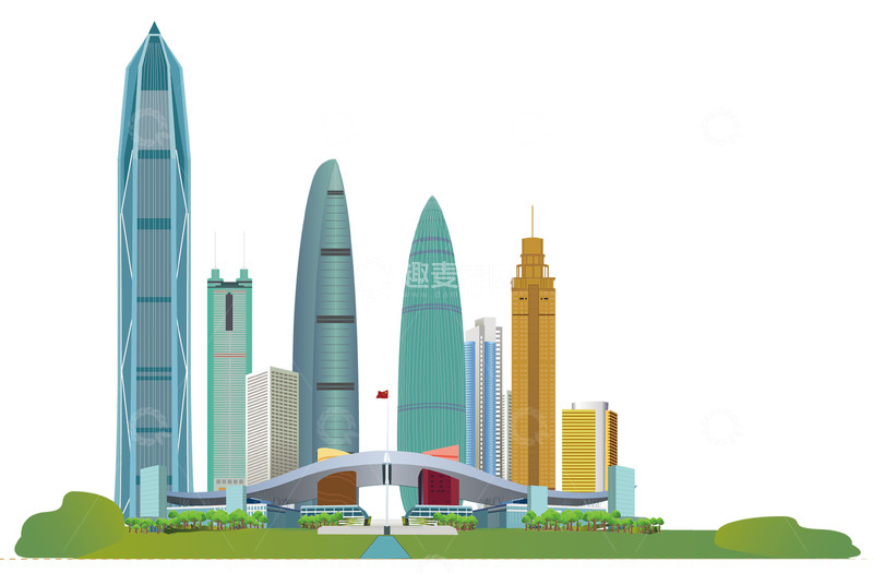 源文件下载【趣麦麦图】深圳扁平化建筑合集