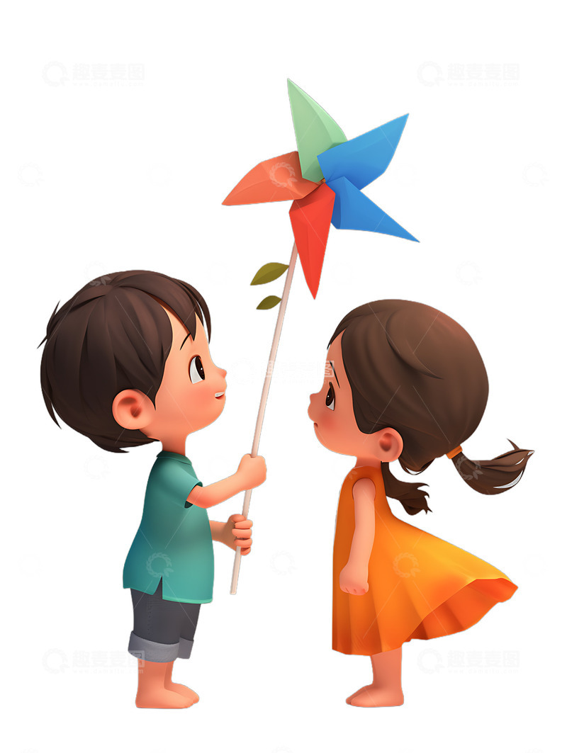 高清大图下载【趣麦麦图】玩纸风车游戏玩耍小孩