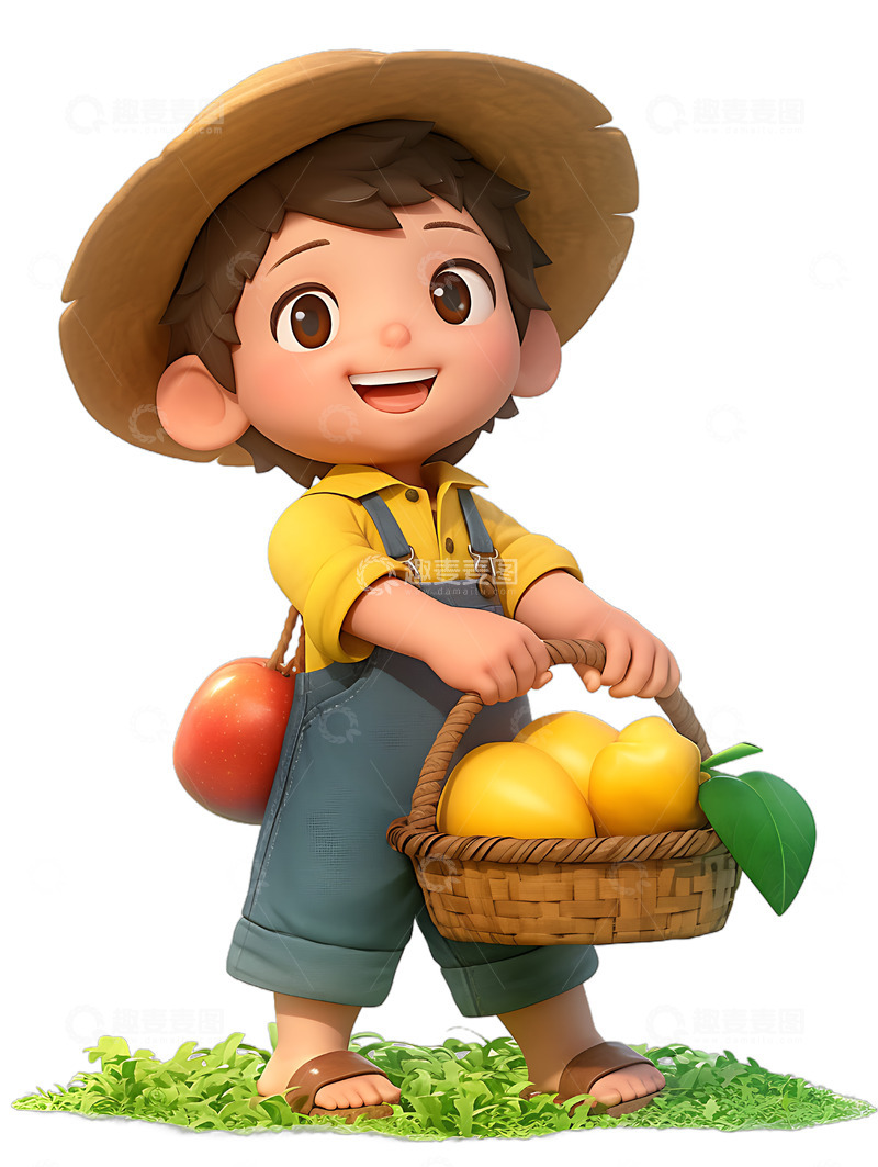 高清大图下载【趣麦麦图】小男孩提着水果丰收