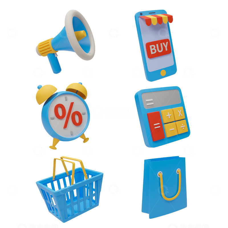 源文件下载【趣麦麦图】卡通3D购物打折促销元素