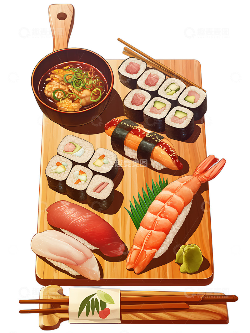 高清大图下载【趣麦麦图】日本寿司刺身美食卡通手绘
