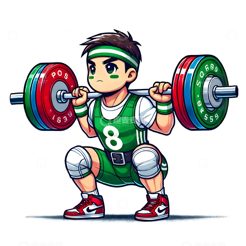 高清大图下载【趣麦麦图】-奥运会举重运动员卡通人物素材