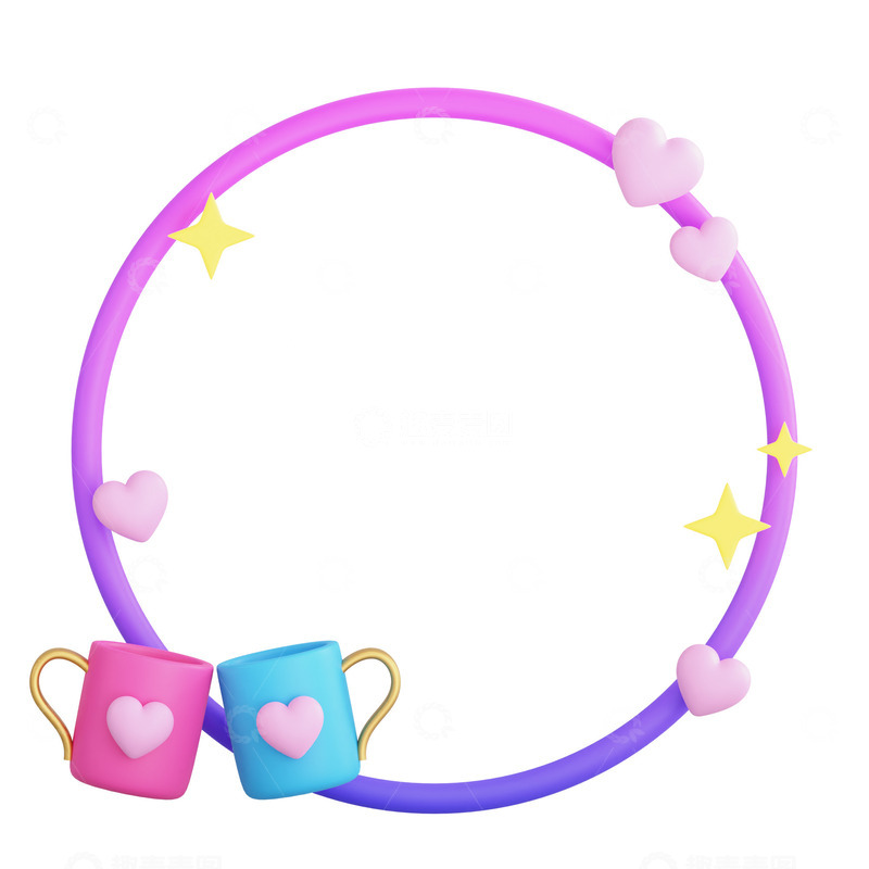源文件下载【趣麦麦图】3D立体七夕情侣杯子边框设计图