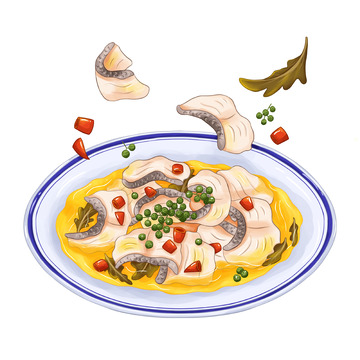 手绘酸爽金汤酸菜鱼藤椒麻辣鱼美食插画