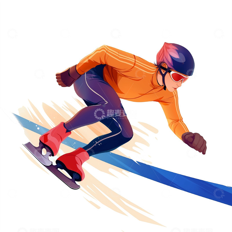 高清大图下载【趣麦麦图】奥运短道速滑运动员插画素材