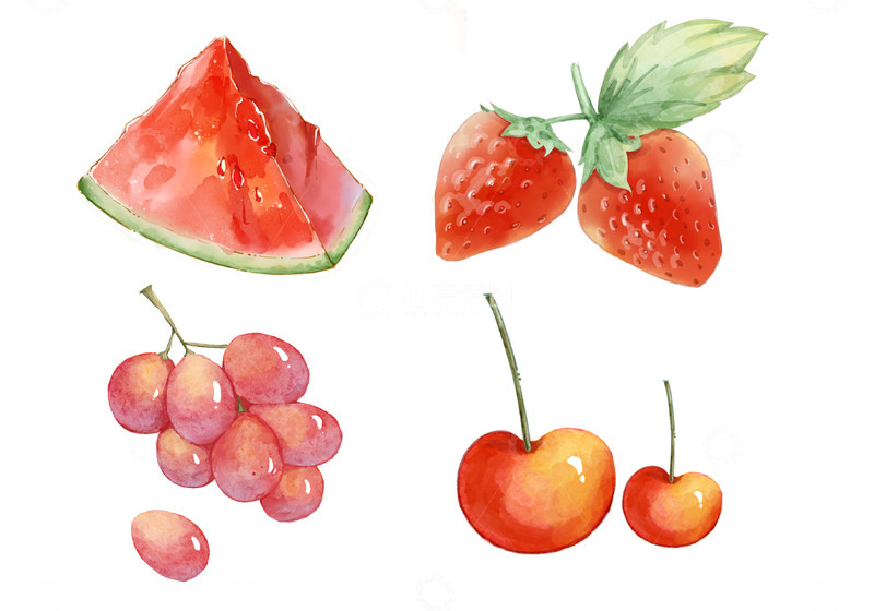 源文件下载【趣麦麦图】食物水果草莓葡萄樱桃西瓜夏天解渴