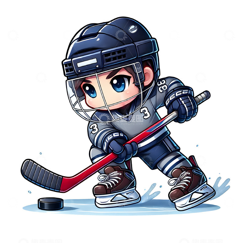 高清大图下载【趣麦麦图】冰球运动员卡通插画素材