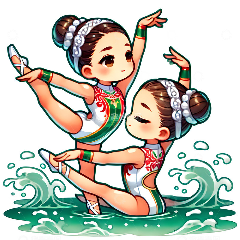 高清大图下载【趣麦麦图】花样游泳卡通人物素材