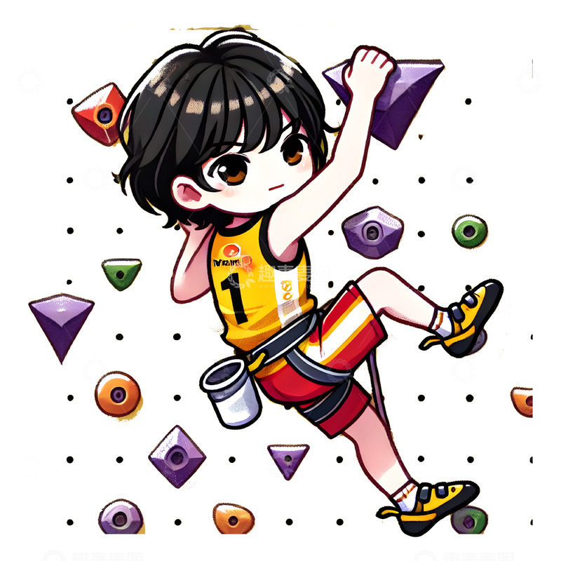 高清大图下载【趣麦麦图】正在攀岩的运动员卡通素材