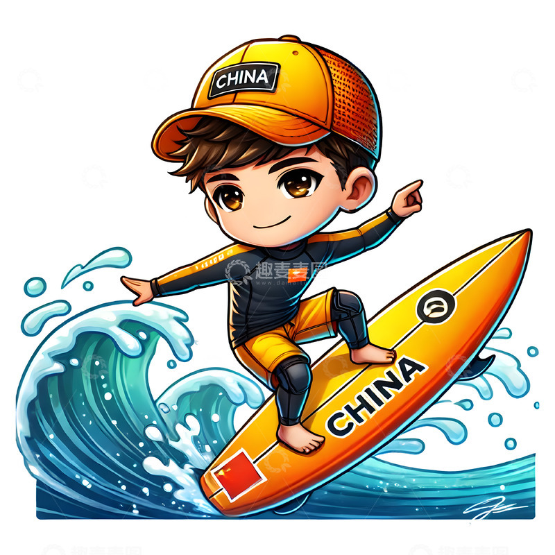高清大图下载【趣麦麦图】冲浪运动卡通人物素材