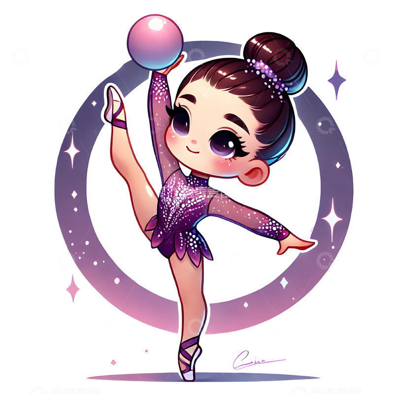 高清大图下载【趣麦麦图】手拿体操球的体操运动员卡通人物素材