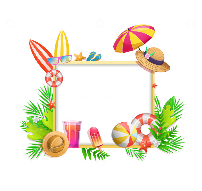 夏天遮阳伞草帽冲浪板皮球游泳圈