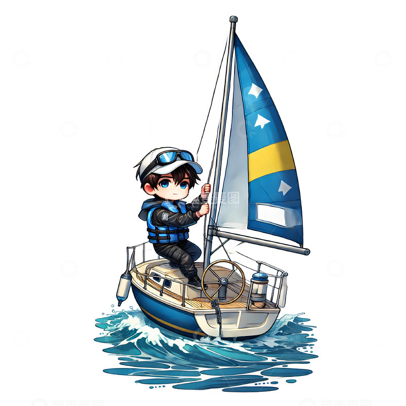 高清大图下载【趣麦麦图】奥运帆船比赛卡通人物素材