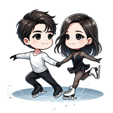 双人花样滑冰卡通人物素材