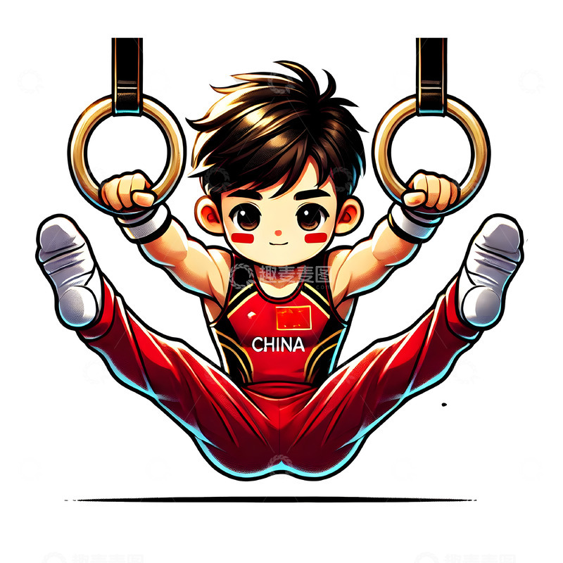 高清大图下载【趣麦麦图】男子体操吊环卡通人物素材