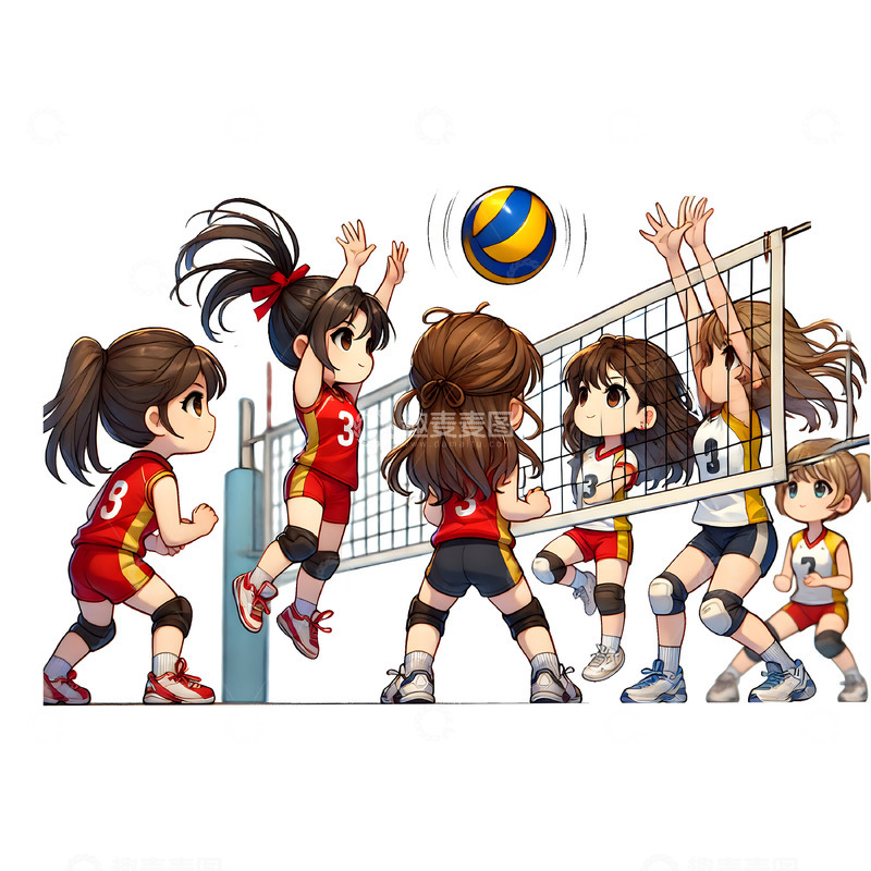 高清大图下载【趣麦麦图】排球比赛卡通人物素材
