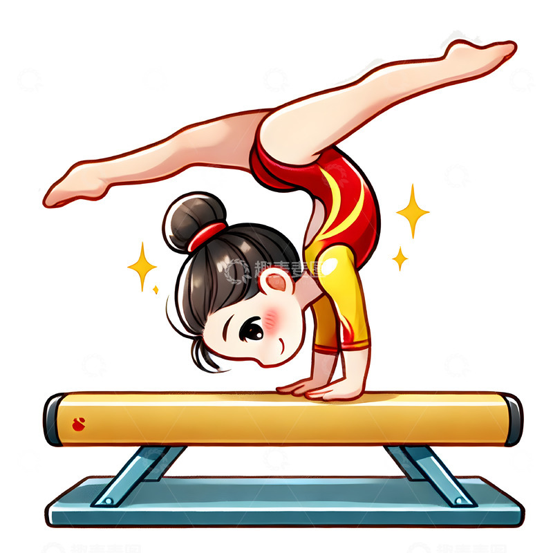 高清大图下载【趣麦麦图】女子体操鞍马卡通人物素材