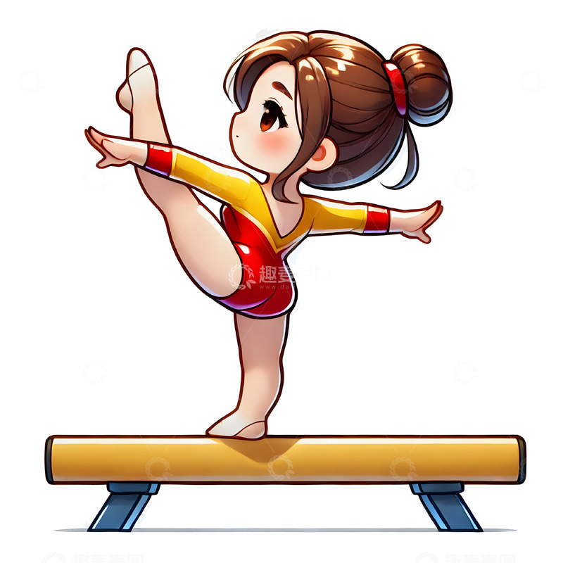 高清大图下载【趣麦麦图】体操鞍马比赛卡通人物素材