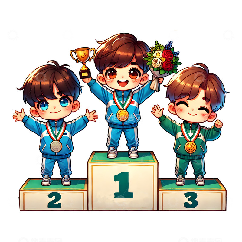 高清大图下载【趣麦麦图】运动员领奖场景插画素材