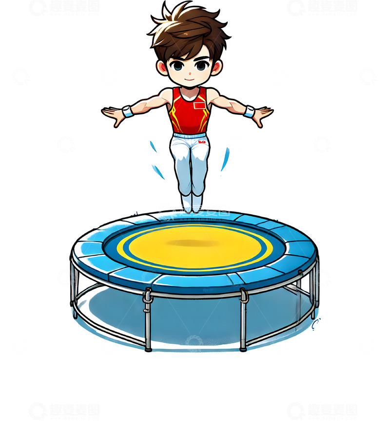 高清大图下载【趣麦麦图】蹦床比赛卡通人物素材