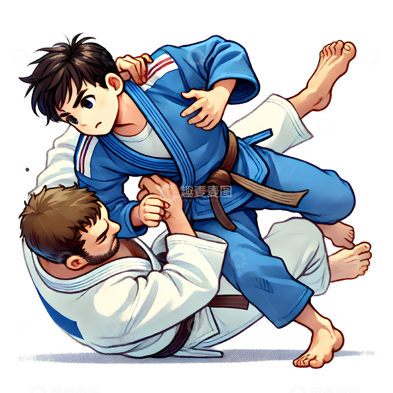 高清大图下载【趣麦麦图】-摔跤柔道比赛卡通人物素材