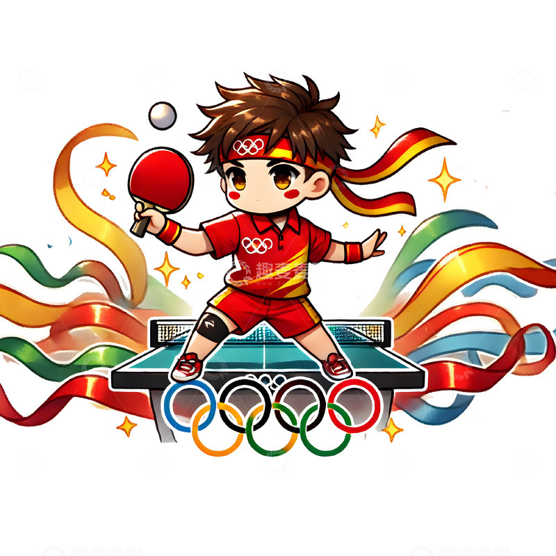 高清大图下载【趣麦麦图】乒乒球秘奥运五环组合卡通素材