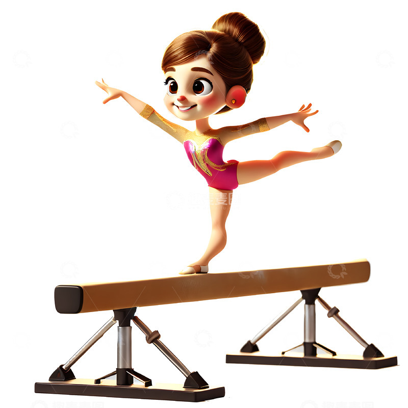 高清大图下载【趣麦麦图】体操平衡木3D卡通人物素材