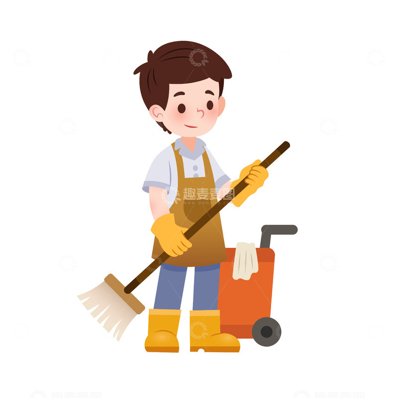 源文件下载【趣麦麦图】扁平风男性清洁员保洁打扫卫生