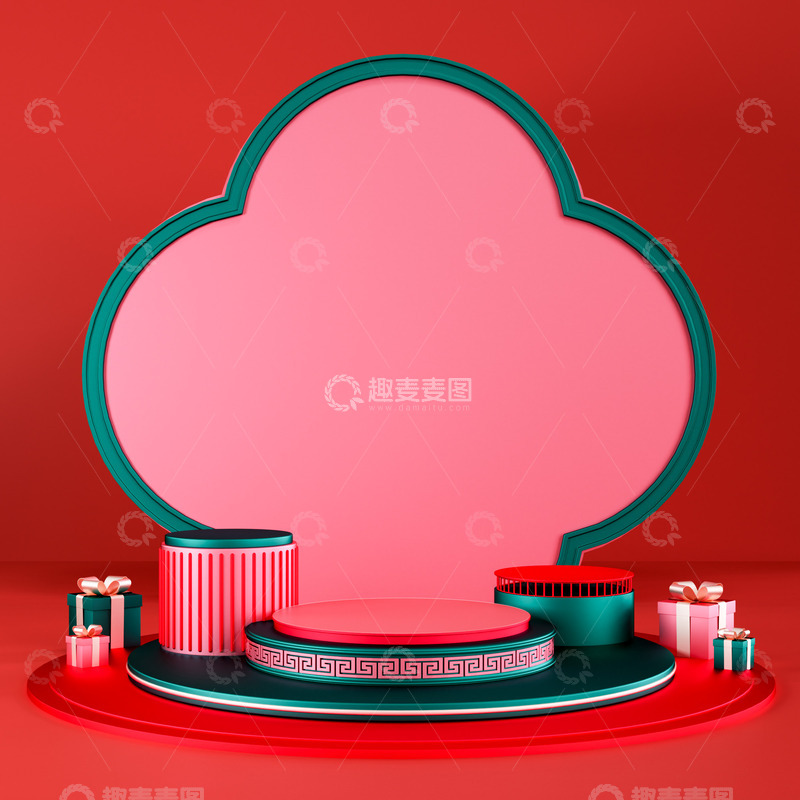 源文件下载【趣麦麦图】3d中国风电商主图详情促销背景