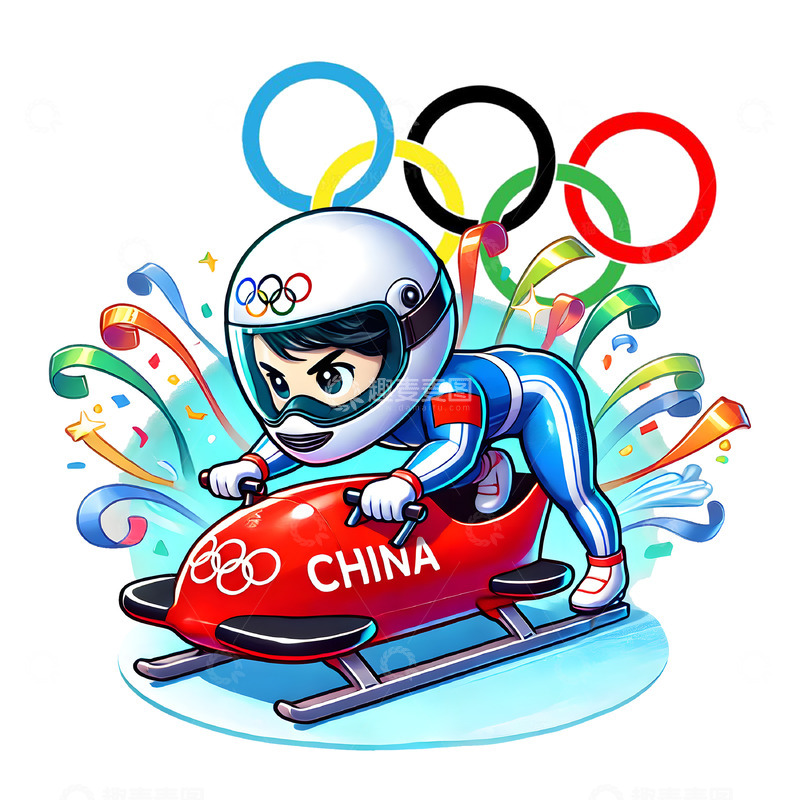 高清大图下载【趣麦麦图】-雪车运动员奥运五环卡通人物素材
