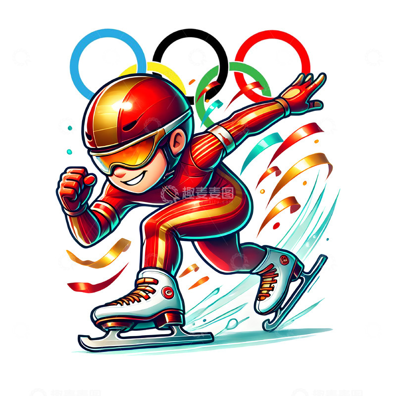 高清大图下载【趣麦麦图】短道速滑奥运五环卡通人物素材