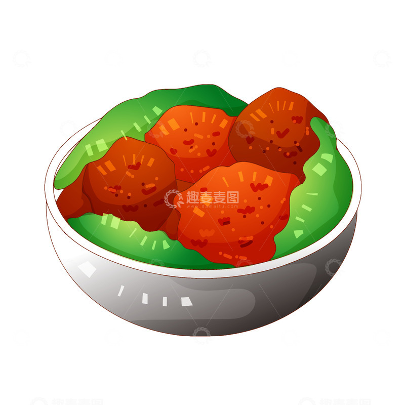源文件下载【趣麦麦图】矢量手绘红烧狮子头菜谱元素