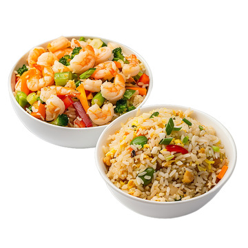 虾仁炒蔬菜和炒饭套餐美食食品米饭