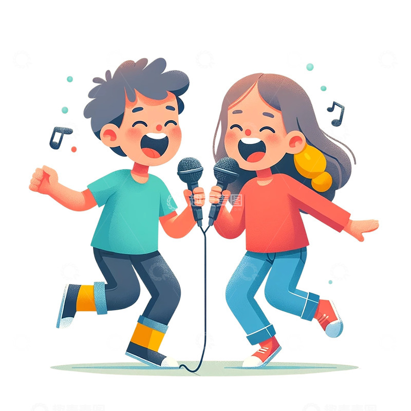 高清大图下载【趣麦麦图】男孩女孩在一起唱歌