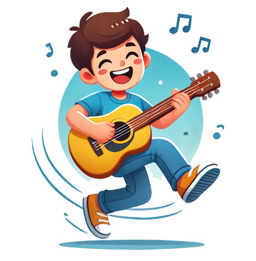 男孩开心的弹着吉他