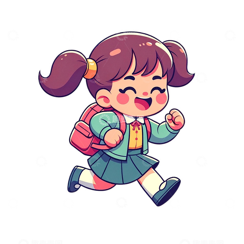 高清大图下载【趣麦麦图】开学季女孩背着书包去上学