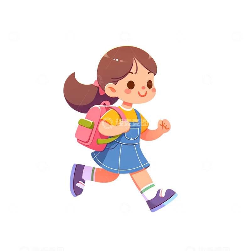 高清大图下载【趣麦麦图】-女孩背着书包去上学开学季