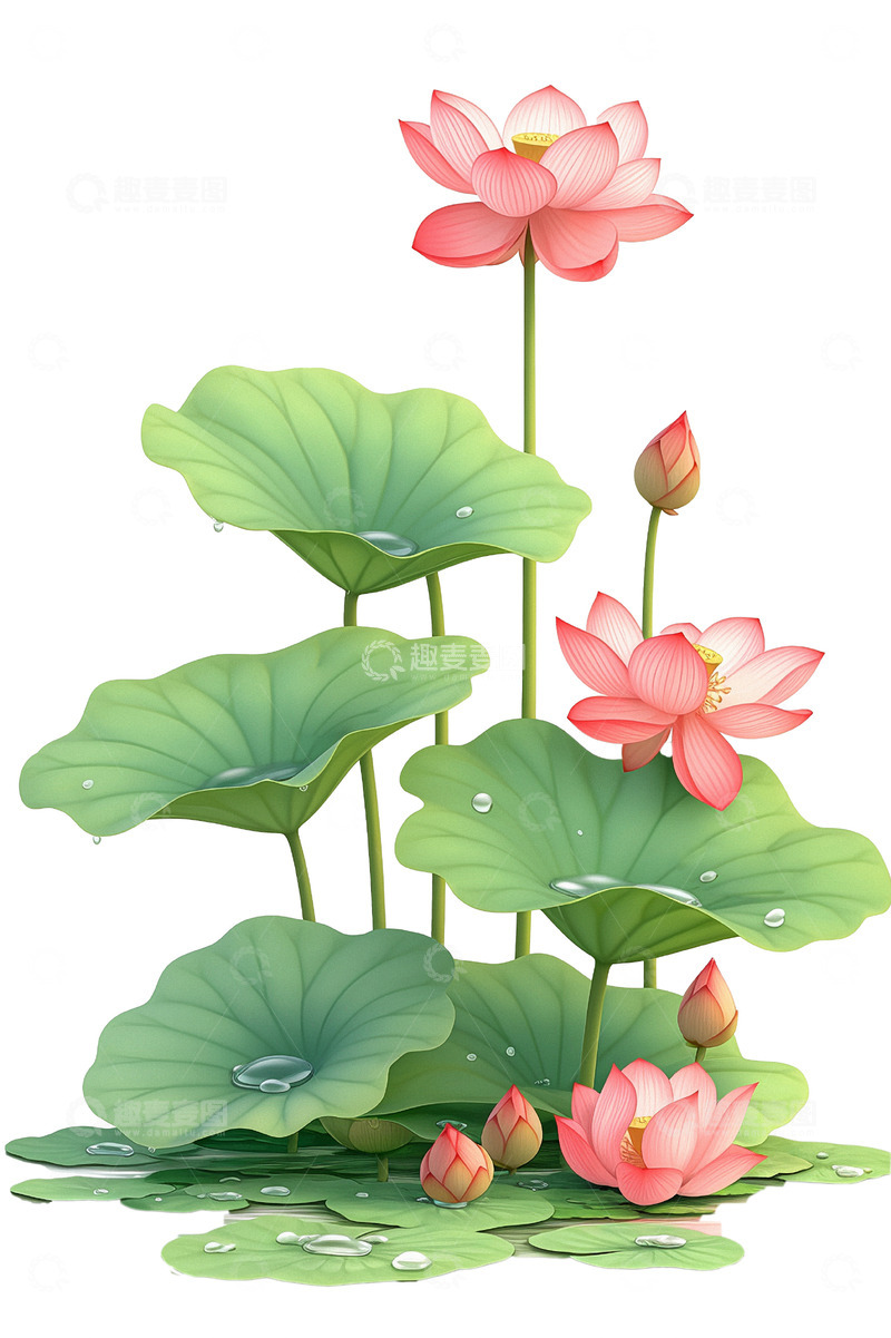 高清大图下载【趣麦麦图】夏至小暑大暑处暑三伏天粉色荷花元素