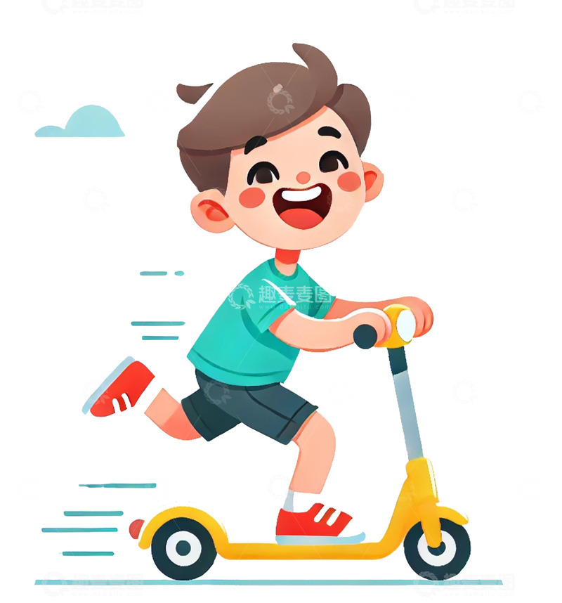 高清大图下载【趣麦麦图】男孩骑着滑板车