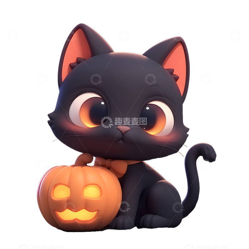 高清大图下载【趣麦麦图】南瓜小小黑猫