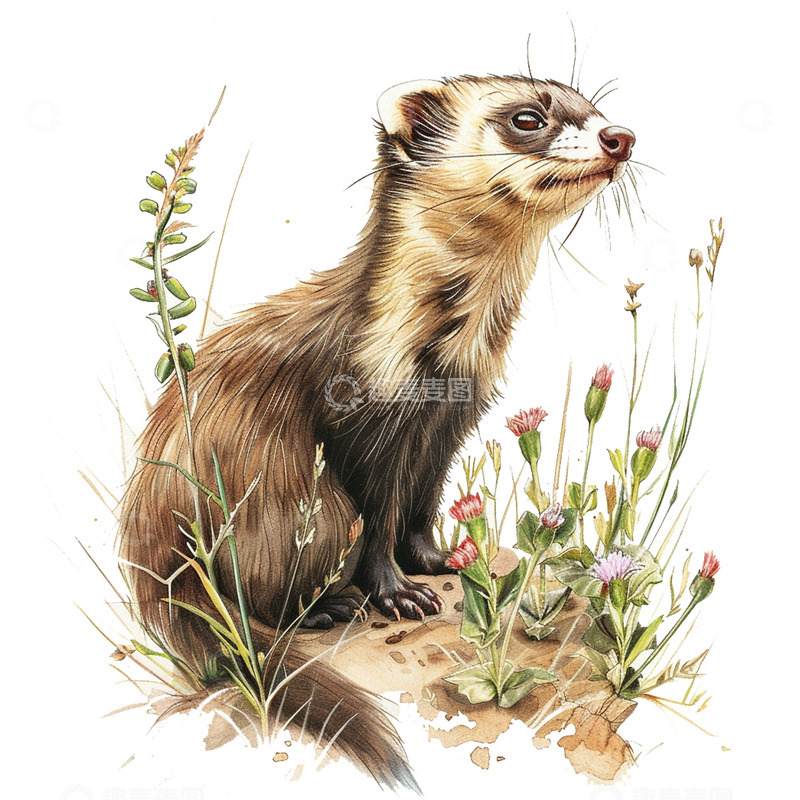 高清大图下载【趣麦麦图】彩铅风格的鼬