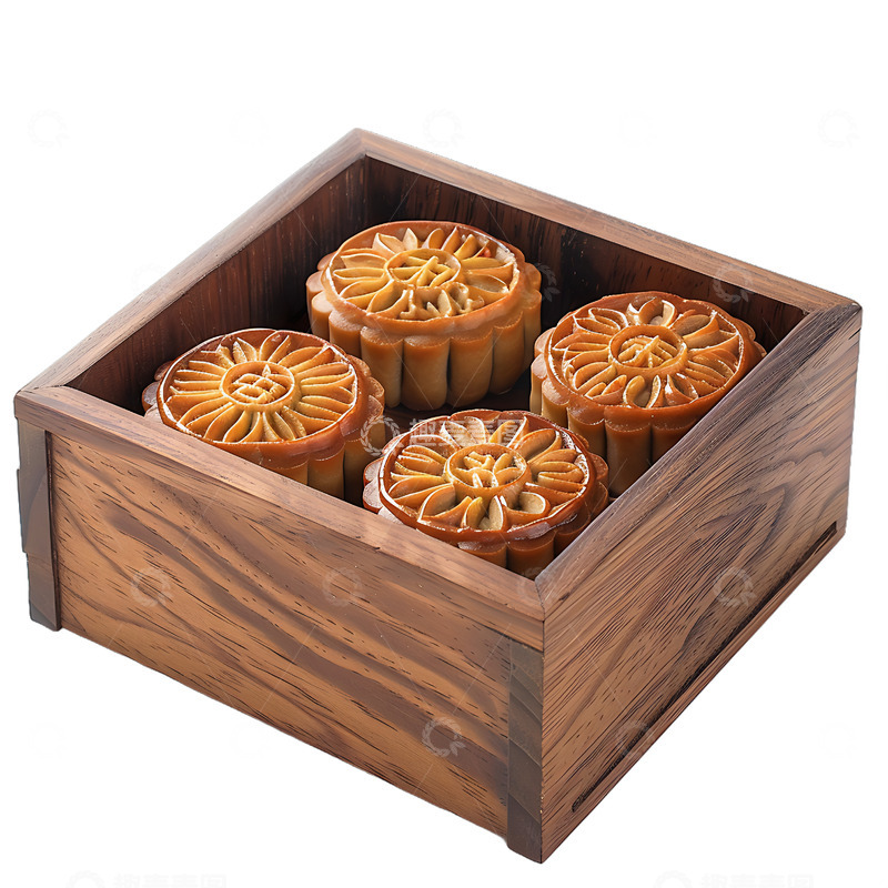 高清大图下载【趣麦麦图】一盒月饼木盒子盒子中秋节