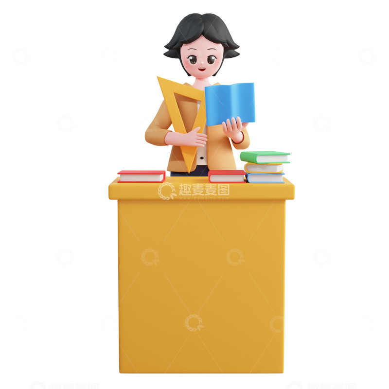 源文件下载【趣麦麦图】3D立体教师节课堂教师