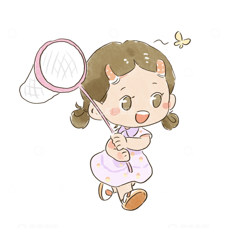 源文件下载【趣麦麦图】女孩捉蝴蝶可爱