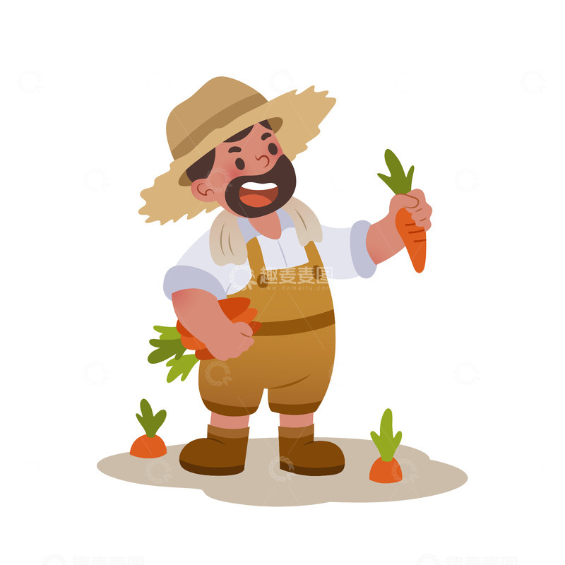 源文件下载【趣麦麦图】扁平风农夫果农农民伯伯劳动