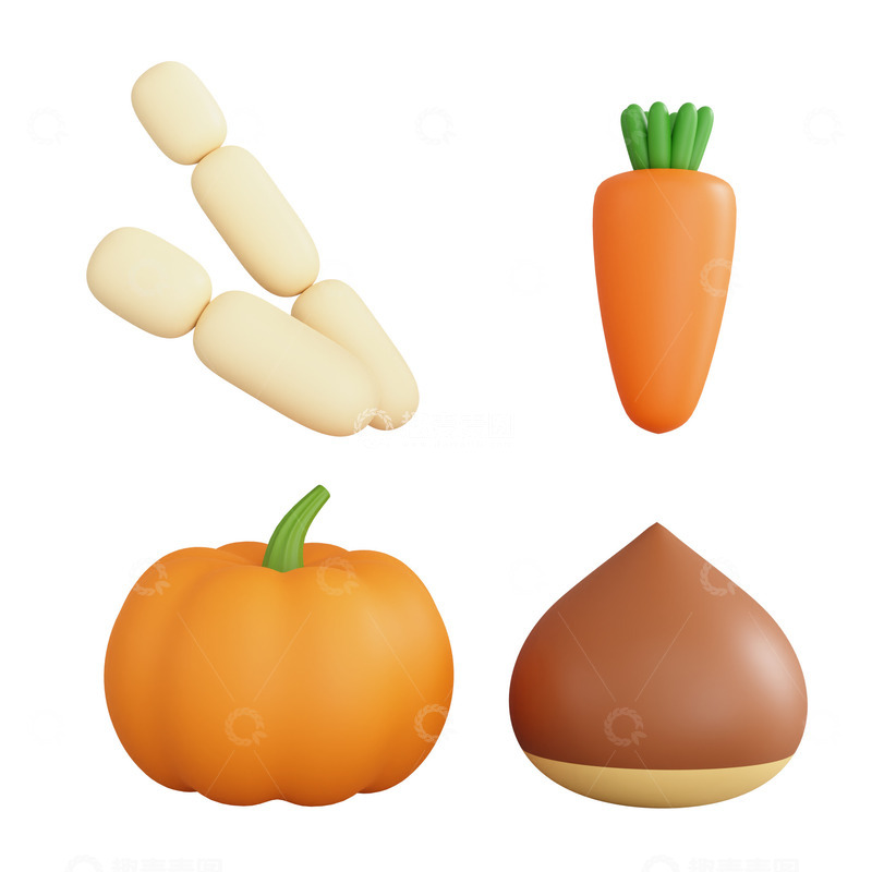 源文件下载【趣麦麦图】3D立体秋天胡萝卜南瓜免抠图片
