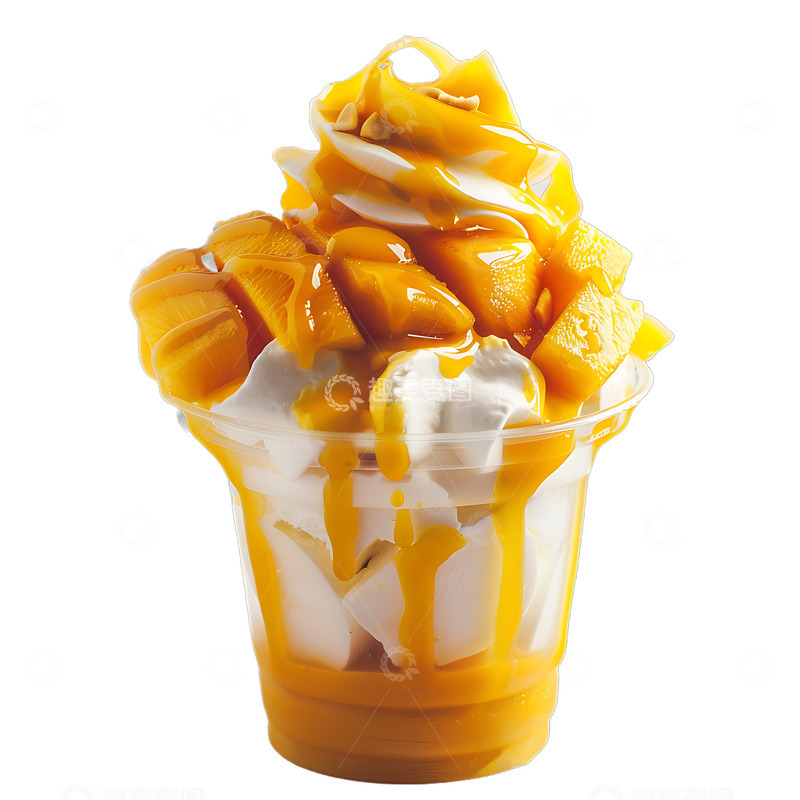 高清大图下载【趣麦麦图】芒果塑料圣代冰淇淋甜点美食美味